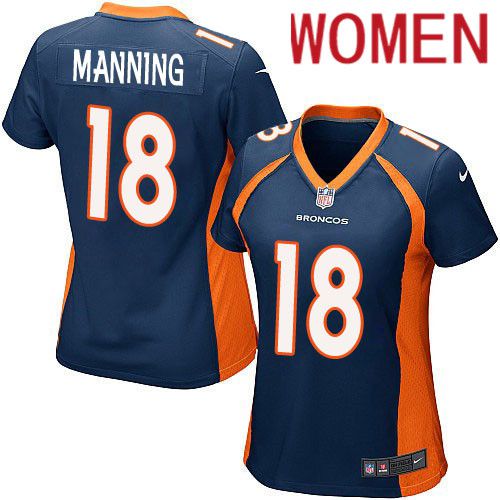 Women Denver Broncos #18 Peyton Manning Nike Navy Blue Game Player NFL Jersey->women nfl jersey->Women Jersey